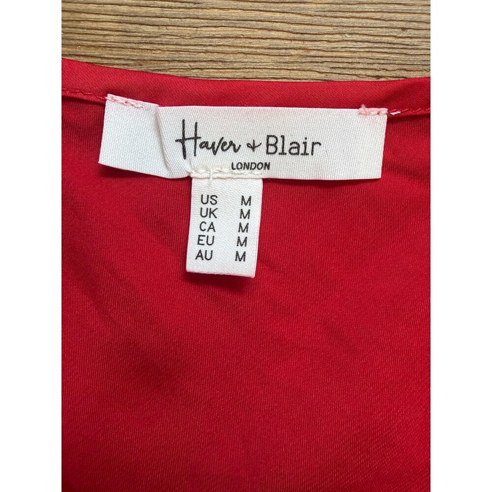 Haven Blair London Red Twist Front Blouse Womens Medium Long Sleeve V Neck Top - Picture 4 of 5
